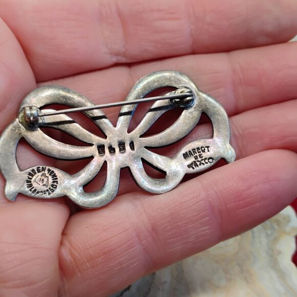 VTG Margot De Taxco Sterling Silver Enamel Bow Ribbon Knot Brooch Pin Mexico - Picture 9 of 10